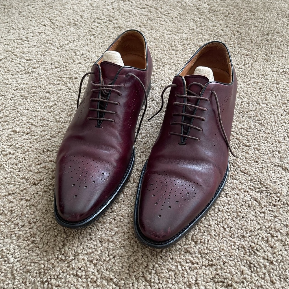 SPERONI Hand Made Mens Burgundy Leather Oxford Shoes Size 10 (EU Size 43)